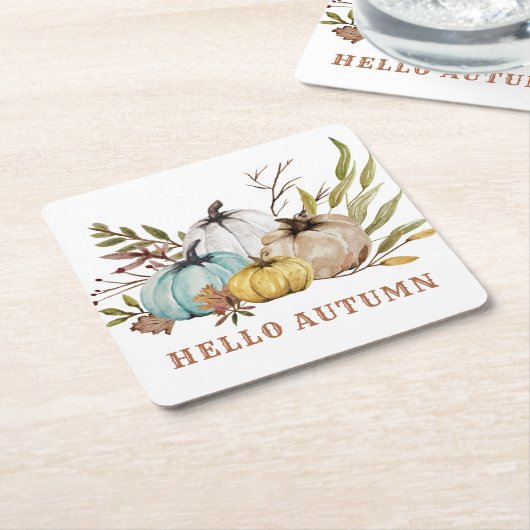 ハローオータムカラーカボチャ スクエアペーパーコースター (アングル)