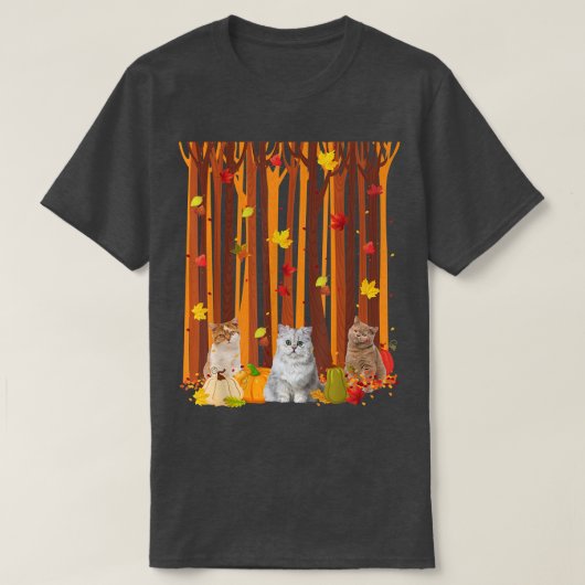ハローオータムキャットメープルリーフ秋パンプキンメンズウォーム Tシャツ (デザイン正面)
