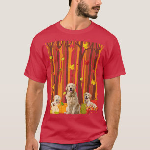 ハローオータムゴールデンレトリエバーメープルリーフ秋ポンプ Tシャツ
