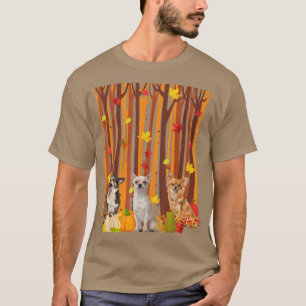 ハローオータムチワフアメープルリーフ秋パンプキンメン Tシャツ