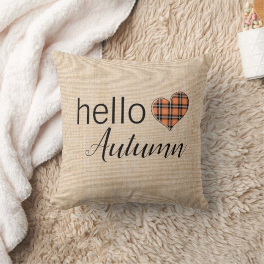ハローオータムプレイドファームハウスリネン紅葉 クッション (ブランケット)