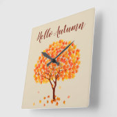 ハローオータムメイプルツリー スクエア壁時計 (傾斜)