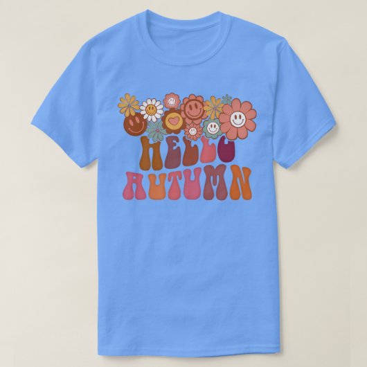 ハローオータムヴィンテージレトロGroovy花秋Tha Tシャツ (デザイン正面)