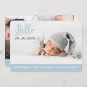 ハローオーバーレイ男の赤ちゃんフォトモダンパステルブルー 案内状 (正面/裏面)