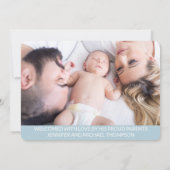 ハローオーバーレイ男の赤ちゃんフォトモダンパステルブルー 案内状 (裏面)