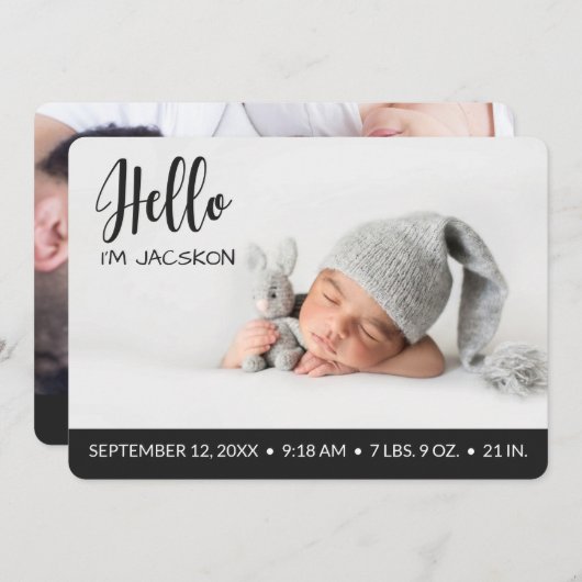 ハローオーバーレイ男の赤ちゃんモダン写真ダークグレー 案内状 (正面/裏面)