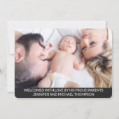 ハローオーバーレイ男の赤ちゃんモダン写真ダークグレー 案内状 (裏面)