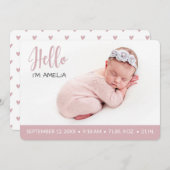 ハローオーバーレイ赤ちゃん女の子の写真オールドモダン・ピンク 案内状 (正面/裏面)