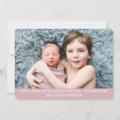 ハローオーバーレイ赤ちゃん女の子の写真オールドモダン・ピンク 案内状 (裏面)