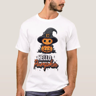 ハローカボチャかわいいハロウィンカボチャ魔女 Tシャツ