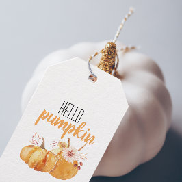 ハローカボチャモダンオレンジカボチャ花付き ギフトタグ