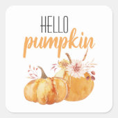 ハローカボチャモダンオレンジカボチャ花付き スクエアシール (正面)