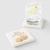 ハローカボチャモダンオレンジカボチャ花付き ストーンコースター (横)