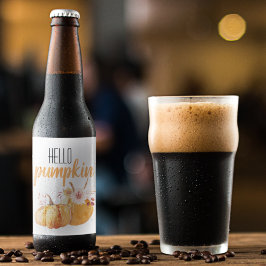 ハローカボチャモダンオレンジカボチャ花付き ビールラベル