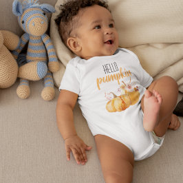 ハローカボチャモダンオレンジカボチャ花付き ベビーボディスーツ