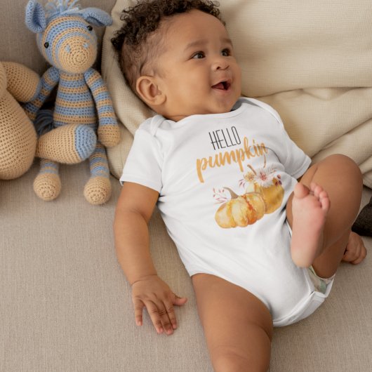 ハローカボチャモダンオレンジカボチャ花付き ベビーボディスーツ