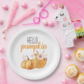 ハローカボチャモダンオレンジカボチャ花付き ペーパープレート (パーティー)