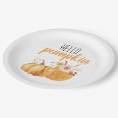 ハローカボチャモダンオレンジカボチャ花付き ペーパープレート (アングル)