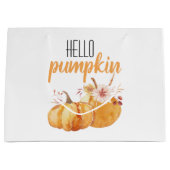 ハローカボチャモダンオレンジカボチャ花付き ラージペーパーバッグ (正面)