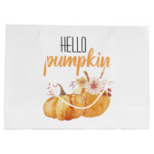 ハローカボチャモダンオレンジカボチャ花付き ラージペーパーバッグ (裏面)