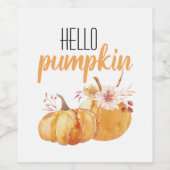 ハローカボチャモダンオレンジカボチャ花付き ワインラベル (シングルラベル)
