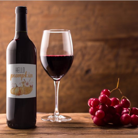 ハローカボチャモダンオレンジカボチャ花付き ワインラベル