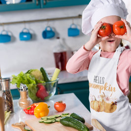 ハローカボチャモダンオレンジカボチャ花付き 子供用エプロン