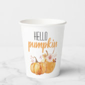 ハローカボチャモダンオレンジカボチャ花付き 紙コップ (裏面)
