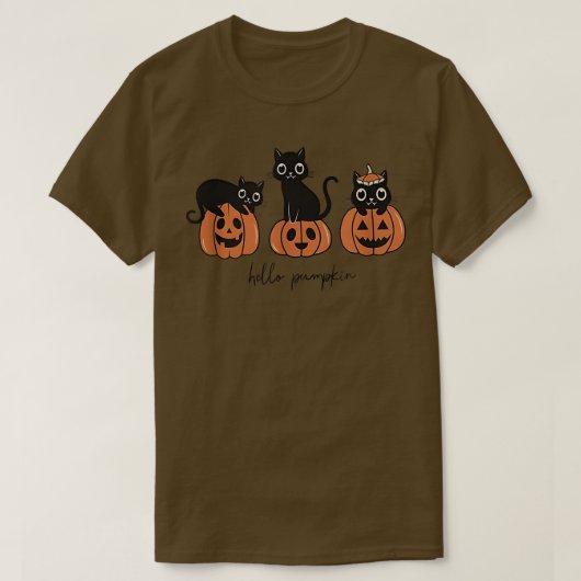 ハローカボチャ猫カボチャ彫りハロウィーンのカボチャのちょうちんC Tシャツ (デザイン正面)