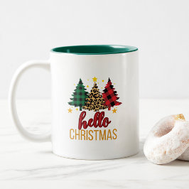 ハロークリスマスと格子木のコーヒーマグ ツートーンマグカップ
