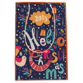 ハロークリスマスレトロ 文字デザイン ミディアムペーパーバッグ (正面)