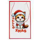 ハロークリスマス – サンタの衣装を着た可愛いクリスマス猫 スモールペーパーバッグ (裏面)