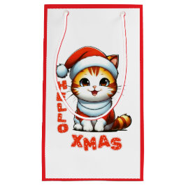ハロークリスマス – サンタの衣装を着た可愛いクリスマス猫 スモールペーパーバッグ