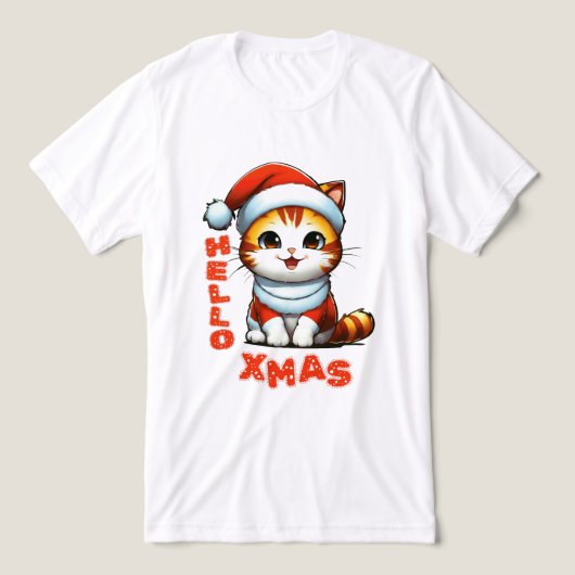 ハロークリスマス – サンタの衣装を着た可愛いクリスマス猫 トライブレンドＴシャツ (デザイン正面)