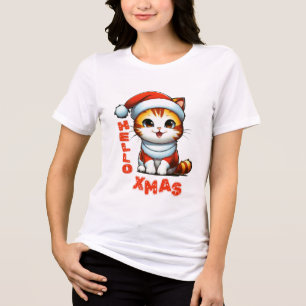 ハロークリスマス – サンタの衣装を着た可愛いクリスマス猫 トライブレンドTシャツ
