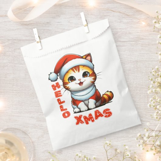 ハロークリスマス – サンタの衣装を着た可愛いクリスマス猫 フェイバーバッグ (クリップ留めされた状態)