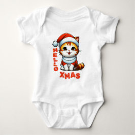 ハロークリスマス – サンタの衣装を着た可愛いクリスマス猫 ベビーボディスーツ