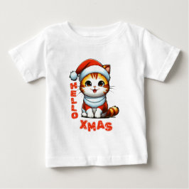 ハロークリスマス – サンタの衣装を着た可愛いクリスマス猫 ベビーTシャツ