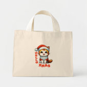 ハロークリスマス – サンタの衣装を着た可愛いクリスマス猫 ミニトートバッグ (正面)