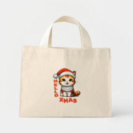 ハロークリスマス – サンタの衣装を着た可愛いクリスマス猫 ミニトートバッグ