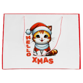 ハロークリスマス – サンタの衣装を着た可愛いクリスマス猫 ラージペーパーバッグ