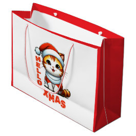 ハロークリスマス – サンタの衣装を着た可愛いクリスマス猫 ラージペーパーバッグ