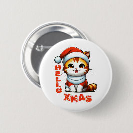 ハロークリスマス – サンタの衣装を着た可愛いクリスマス猫 缶バッジ