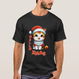 ハロークリスマス – サンタの衣装を着た可愛いクリスマス猫 Tシャツ