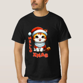 ハロークリスマス – サンタの衣装を着た可愛いクリスマス猫 Tシャツ