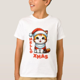 ハロークリスマス – サンタの衣装を着た可愛いクリスマス猫 Tシャツ