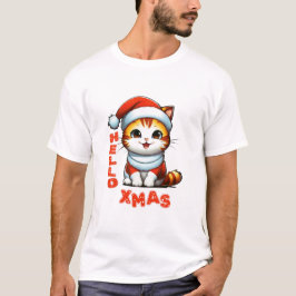 ハロークリスマス – サンタの衣装を着た可愛いクリスマス猫 Tシャツ