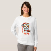 ハロークリスマス – サンタの衣装を着た可愛いクリスマス猫 Tシャツ (正面フル)