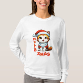 ハロークリスマス – サンタの衣装を着た可愛いクリスマス猫 Tシャツ