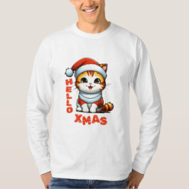 ハロークリスマス – サンタの衣装を着た可愛いクリスマス猫 Tシャツ